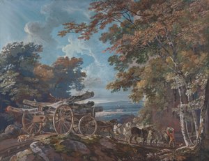 Holzwagen auf einer holprigen Straße (eines von einem Paar)
