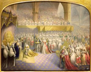 Ihre gnädigste Majestät Königin Victoria (1819-1901) empfängt das Sakrament bei ihrer Krönung, 28. Juni 1838