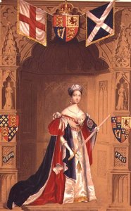 Königin Victoria in einem Hosenbandorden (Farblithografie)