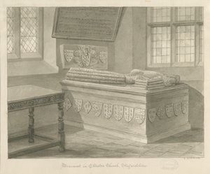 Ellastone Kirche - Denkmal für Sir John Fleetwood: Sepia-Zeichnung, 1841 von George Buckler