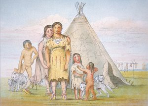 Eine Comanche-Familie vor ihrem Tipi