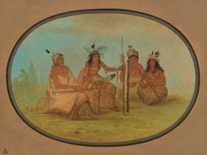 Ein gealterter Ojibbeway-Häuptling und drei Krieger von George Catlin