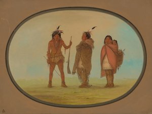 Arapaho-Häuptling, seine Frau und ein Krieger, 1861-1869