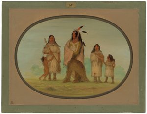 Assinneboine-Krieger und seine Familie von George Catlin
