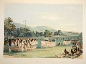 Ballspieler-Tanz, veröffentlicht 1845, Farblithographie von George Catlin