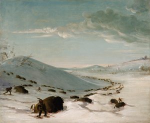 Büffeljagd im Winter, Indianer auf Schneeschuhen, 1832-1833