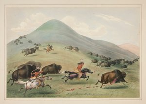 Büffeljagd, Verfolgung, Platte 6 aus dem Nordamerikanischen Indianer-Portfolio von George Catlin
