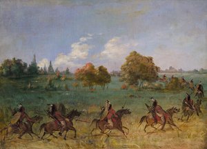 Komantschen-Kriegspartei auf dem Marsch, voll ausgerüstet, 1846-1848.