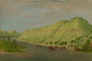 Pater Hennepin verlässt den Mississippi, um sich La Salle anzuschließen. 8. Mai 1680, 1847-1848 von George Catlin