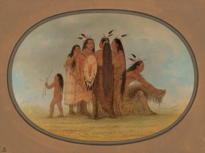 Vier Mandan-Krieger, ein Mädchen und ein Junge, 1861-1869 von George Catlin