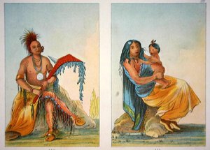 Häuptling Clermont mit seiner Frau und seinem Kind von George Catlin