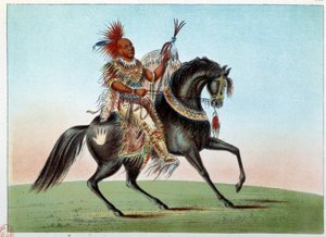 Indianer Amerikas: Reiterporträt eines Indianerhäuptlings des Stammes der Saxony und Foxes. Illustration von George Catlin (1794-1872) von George Catlin