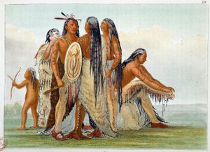 Indianer Amerikas. Die Mandan: Häuptling San Ja Ka Ko Kah mit seiner Familie. Gravur von George Catlin von George Catlin