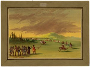 La Salle trifft auf eine Kriegspartei der Cenis-Indianer auf einer texanischen Prärie. 25. April 1686
