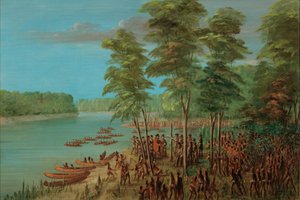 La Salle nimmt Besitz vom Land an der Mündung des Arkansas. 10. März 1682, 1847-1848