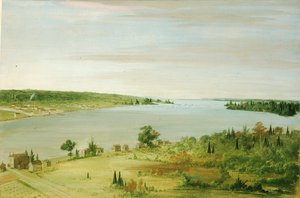 Sault Ste. Marie, mit der Garnison der Vereinigten Staaten in der Ferne, 1836-1837 von George Catlin