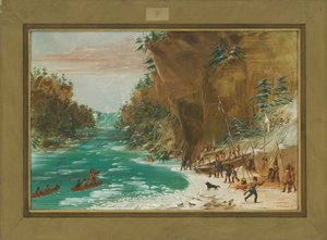 Das Lager der Expedition unterhalb der Niagarafälle. 20. Januar 1679