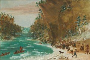 Die Expedition lagerte unterhalb der Niagarafälle. 20. Januar 1679 von George Catlin