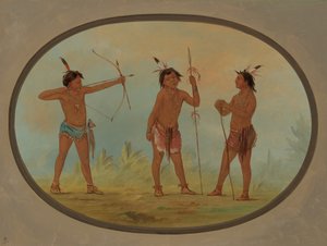 Drei Shoshonee-Krieger bewaffnet für den Krieg von George Catlin
