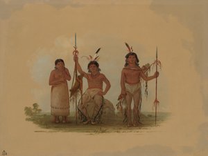 Zwei Arapaho-Krieger und eine Frau, 1861-1869.