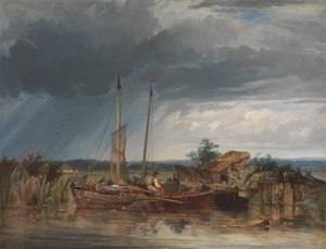Zwei Fischerboote am Ufer von Binnengewässern von George Chambers