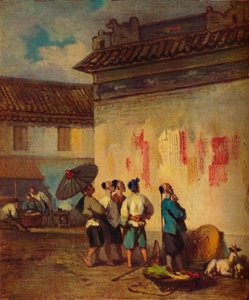 Kulis lesen eine Proklamation, Macao, um 1840