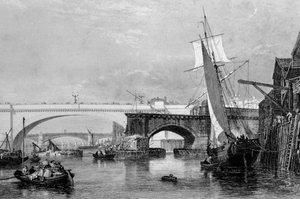 Teil der alten und neuen Londoner Brücken, 1832