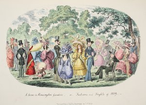 Eine Szene in den Kensington Gardens - oder - Moden und Schrecken von 1829, veröffentlicht 1829 von George Cruikshank