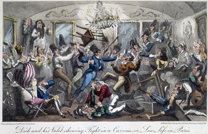 Ein Kampf in einem Keller der Stadt - in "Life in Paris" von David Carey, London von George Cruikshank