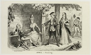 April - Narr aus George Cruikshanks Stahlradierungen zu The Comic Almanacks: 1835-1853 von George Cruikshank