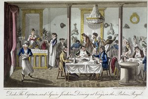 Abendessen bei Very, im Palais Royal - in „Life in Paris“ von David Carey, London von George Cruikshank