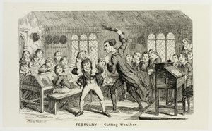 Februar - Schneidendes Wetter aus George Cruikshanks Stahlradierungen zum Comic Almanack: 1835-1853