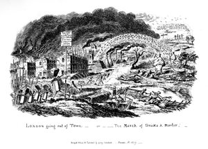 London verlässt die Stadt - oder Der Marsch der Ziegel und Mörtel, 1829 von George Cruikshank