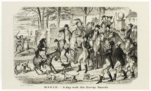 März - Ein Tag mit den Surrey-Hunden aus George Cruikshanks Stahlradierungen für The Comic Almanacks: 1835-1853 von George Cruikshank