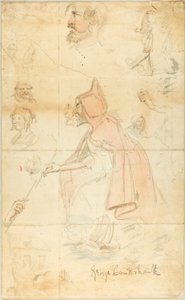 Mutter Shipton (recto); Blatt mit Skizzen: Fleur-de-Lis und Figuren (verso) von George Cruikshank