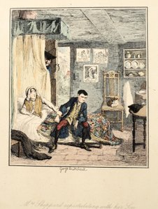 Mrs. Sheppard ermahnt ihren Sohn, Illustration aus Jack Sheppard: Eine Romanze von William Harrison Ainsworth, veröffentlicht 1839 (handkolorierte Radierung) von George Cruikshank