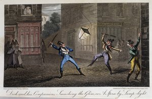 Nächtlicher Tumult: Chahut et bruit - in „Life in Paris“ von David Carey, London von George Cruikshank
