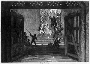 Prinzessin Elizabeth als Gefangene in den Tower of London gebracht, 1554, 1840 von George Cruikshank