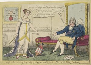 Prinzessin Charlotte spielt mit ihrem holländischen Kreisel, 1814 Miss endeavouring to excite a Glow with her Dutch Play Thing
