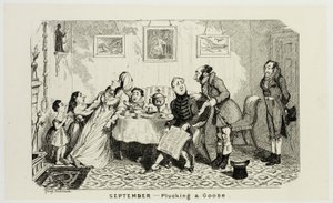 September - Eine Gans rupfen aus George Cruikshanks Stahlradierungen für The Comic Almanacks: 1835-1853