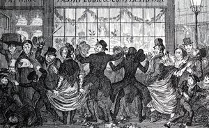Straßenkinder verursachen Chaos in der Menge vor einem Konditor- und Bäckereigeschäft am Dreikönigstag von George Cruikshank