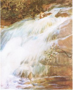 Er warf seinen Kopf hoch in die Luft in einem letzten Akt der Herausforderung und stürzte in den Wasserfall von George Denholm Armour