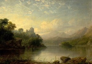 Seelandschaft mit zerstörter Burg und Bergen, 19. Jahrhundert