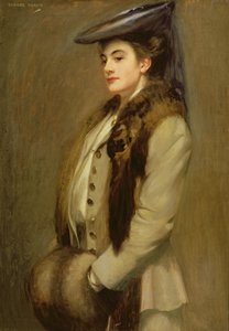 Porträt einer Dame mit Pelzstola und Muff von George F. Henry