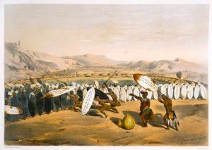 Umpanda inspiziert seine Truppen in Nonduengi, 1849 von George French Angas