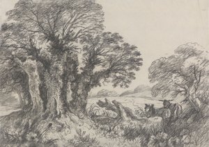 Landschaft mit Eseln