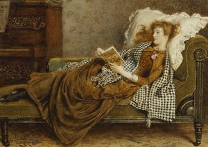 Eine junge Dame, die in einem Innenraum liest