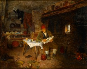 Ein rustikales Zuhause: Die Nachrichten lesen, 1855 von George Hardy