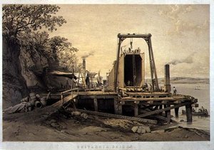 Britannia-Brücke, Plattform und Bau der Röhren, September 1848