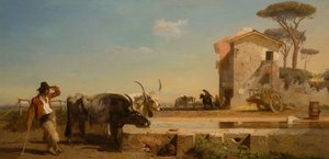 Rinder an einer Tränke in der Campagna, Rom, 1854